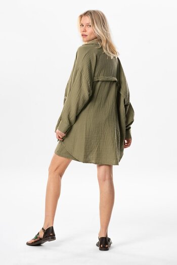 Eliş Şile Bezi Long Sleeve Esved Women's Summer Muslin Shirt Khaki Hk