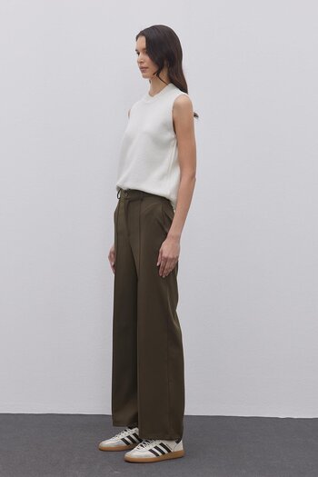 Fahhar Khaki Colored Palazzo Trousers