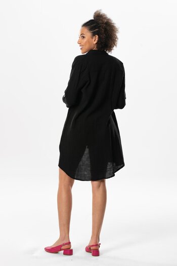 Eliş Şile Bezi Large Size Sedanur Shirt, Long Sleeve, Yilmaz Tunic, Black