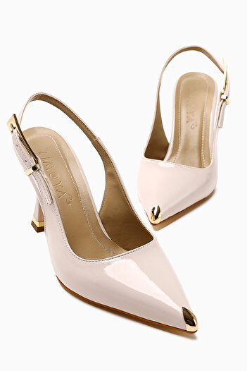 Limoya Viona Beige Patent Leather Closed-Front Heeled Women's Shoes