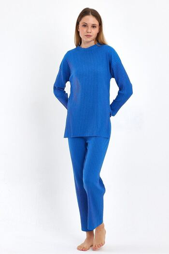Oyga Women's Sax Women's Ribbed Report & Sweatpants, Casual Home Wear Pajamas Set