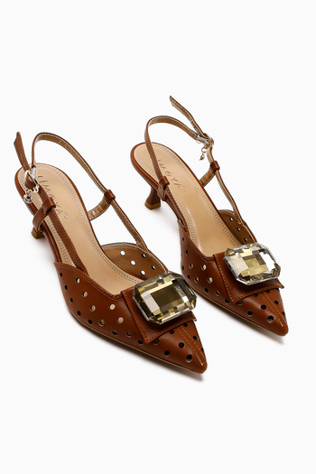 Limoya Ela Brown Pointed Toe Laser Cut Stone Women's Heeled Shoes