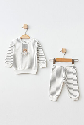 Aziz Bebe Baby Boy Bear Embroidered Sweatshirt Pants 2-Piece Bottom Top Baby Set 3 Months - 36 Months