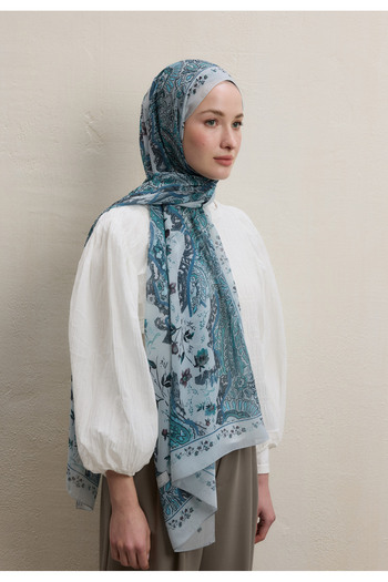 Fresh Mint Green Aliza Pattern Silk Crepe Shawl