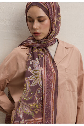 Fresh Burgundy Luna Pattern Silk Crepe Shawl
