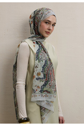 Fresh Soft Green Aliza Pattern Silk Crepe Shawl