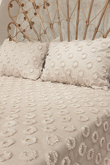 Koza Home Sitra Beige Double Tufted Bedspread 230X250 2 Pillows 50X70