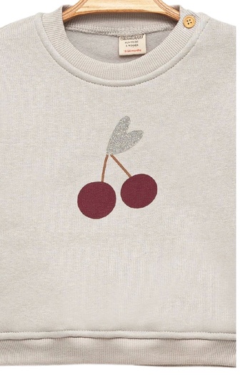 Divonette Baby Girl Crew Neck Cherry Patterned Gray Top and Bottom Set - Baby Clothing