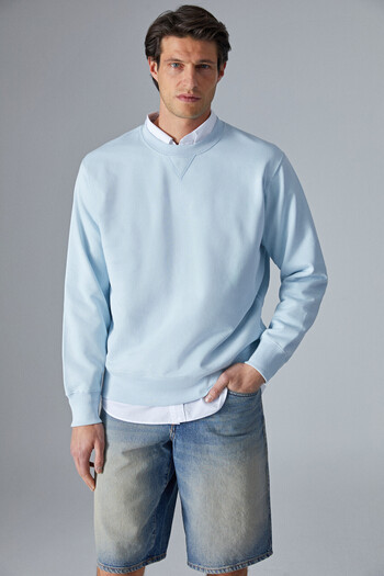 GRIMELANGE Bonell Men's 100% Cotton Relaxed Crew Neck Long Sleeve Light Blue Sweatshirt