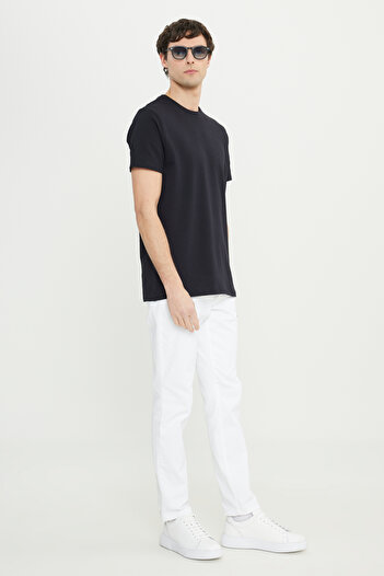 ALTINYILDIZ CLASSICS Men's Black Cotton Slim Fit Slim Fit Crew Neck Stretch T-Shirt