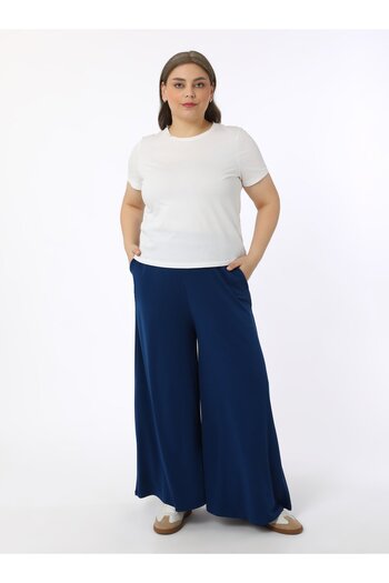 ALİA Large Size Elastic Waist Pocket Knitted Trousers - Navy Blue - Alia