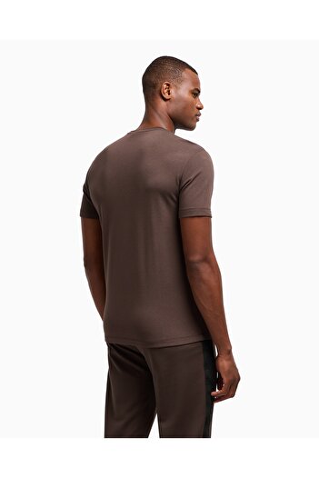 EA7 Men's Slim Fit Round Collar Gold Coated Contrast Ea7 Logo Brown T-Shirt 7m 000301   Af1373