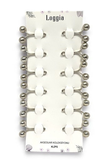 Loggia Scarf Shawl Clip Silver 12 Pieces Pearl Model - Clip Women's Hijab Accessory Needle