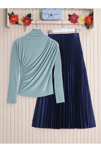 Modamorfo Half Throat Drawstring Sandy Blouse -Mint