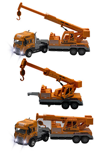 giffy Oyuncak İş Makinesi Sesli Işıklı Çek Bırak Metal Vinç, Beton Mikseri, Kamyon, Kepçe 30 Cm