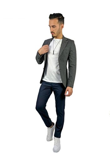 AGUSTİNİ Gri Blazer Mono Yaka Slim Fit Torba Cep Tek Ceket | Agustini