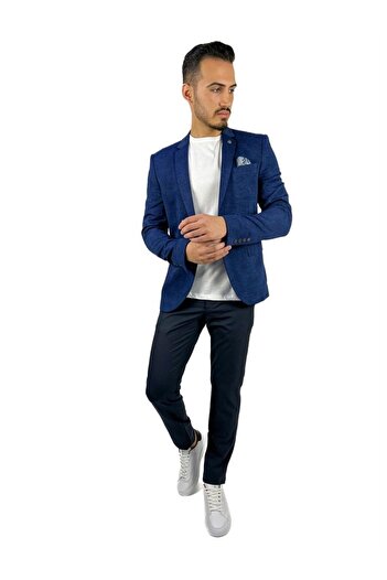 AGUSTİNİ Lacivert Blazer Mono Yaka Slim Fit Yarım Astar Tek Ceket | Agustini