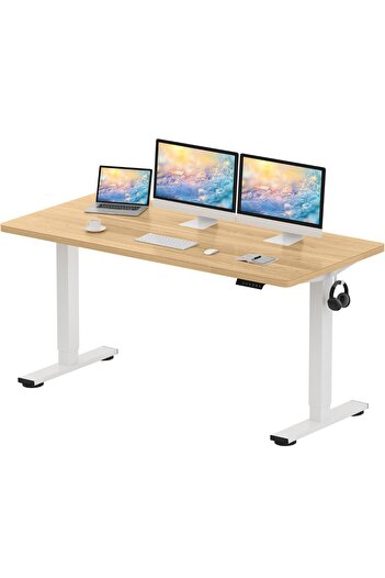 Mahmayi FlexiSpot Modern Standing Desk with Height Adjustable 150x65 cm - Grey Whiteriver Oak and White