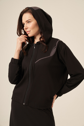 Ceremony Zippered Gray Combination Bomber Skirt Suit 5948 Black