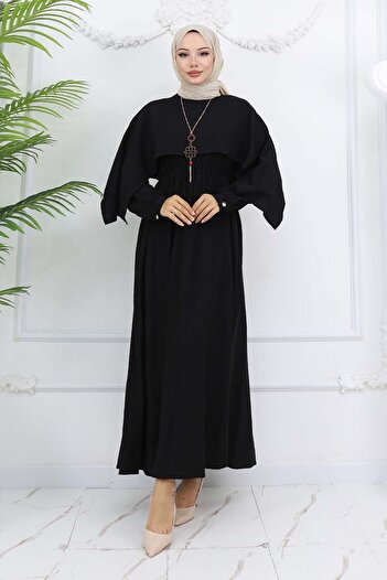 benguen Black Dress with Necklace - Collar Veze Akgun 4809