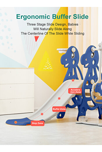 Ma Baby 4 in 1 Toddler Slide Swing Set, Includes Slide, Swing, Basketball Hoop, and Climber