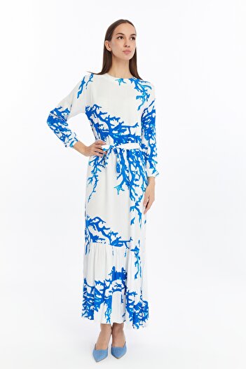 CNR TEKSTİL Dal Patterned Pleated Dress