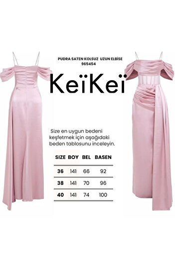 Keikei Pudra saten kolsuz uzun elbise
