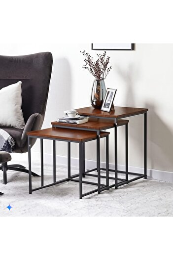 TrentonGCC Modern Nesting Table Set –  Brown Marble Finish with Metal Frame (Set of 3)