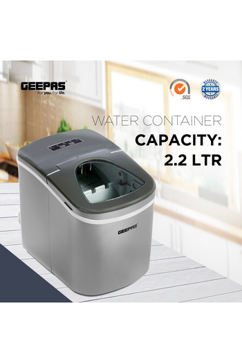 Geepas Portable& Automatic Electric Ice Maker 12Kg in 24hrs, Two Sizes Ice Cube, Auto Shut Off-GIM63015uk