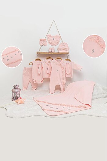 İmaj Baby Girl Salmon Butterfly 10-Piece Hospital Release 100% Cotton Laurel Soap Newborn Set