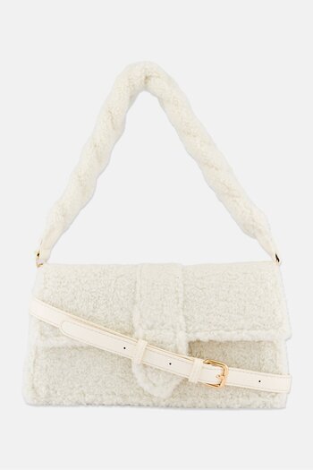 Moda Luxe Women Faux Fur Satchels Bag 16 H x 27 L x 8 W cm, Ivory
