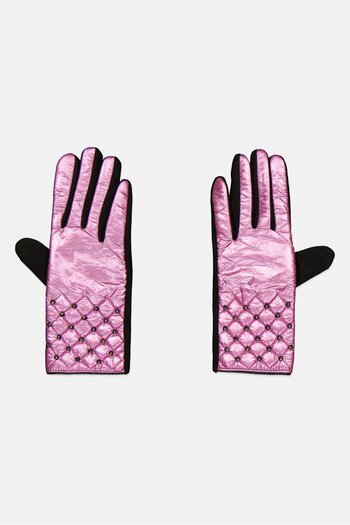 Justin Gregory Women 1 Pair Studded Puffer Gloves, Black