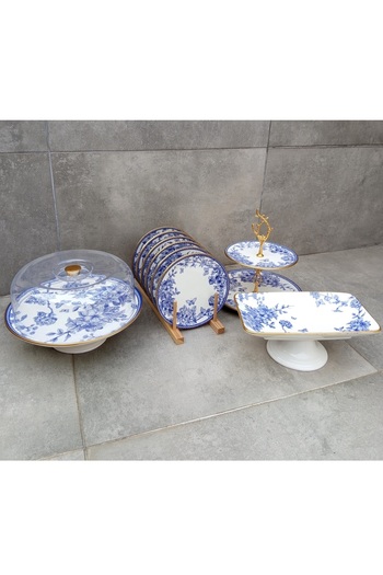 Pinkev 10 Piece Ceramic Cake Presentation Plate Set