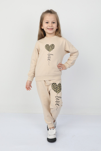 e-çocuk Leopard Heart Tracksuit Suit Model: 221016