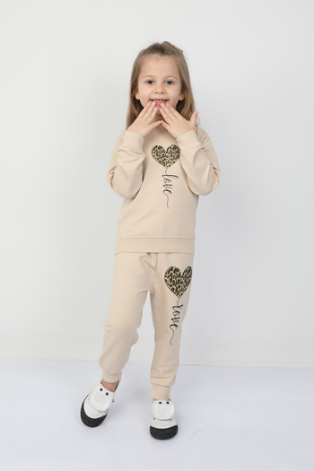 e-çocuk Leopard Heart Tracksuit Suit Model: 221016