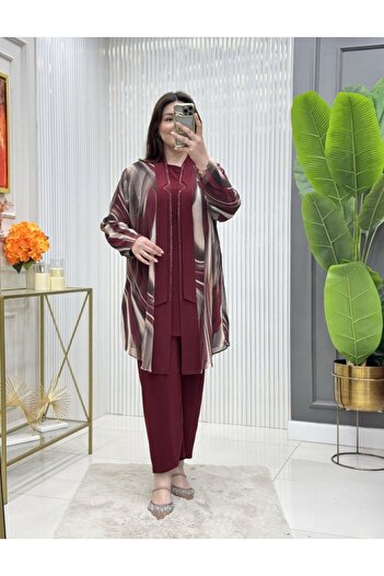GK Sandy Chiffon Large Size 3 Piece Tunic Set