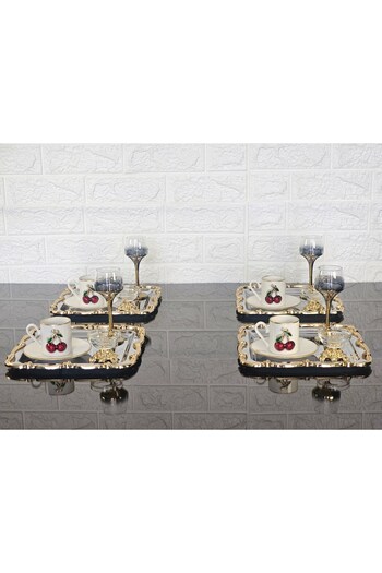 atabey home collection 6 ADET Sunum Tepsisi & Kahve & Çay Tepsisi- Gümüş Tepsi Döküm Gold Gül Çerçeveli