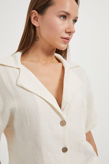 Arma Life Women's Buttoned Muslin Pocket Oversize White Shirt