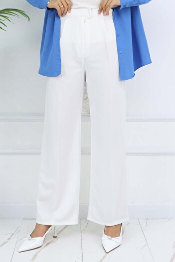 benguen White Wide Leg Palazzo Trousers Model: 3044