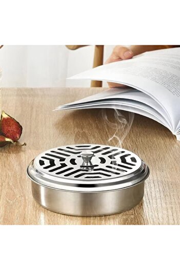 Choice 1PCS Mosquito Coils Holder Stainless Steel Mosquito Coil Box with Cover Round Mosquito Coil Tray Eas