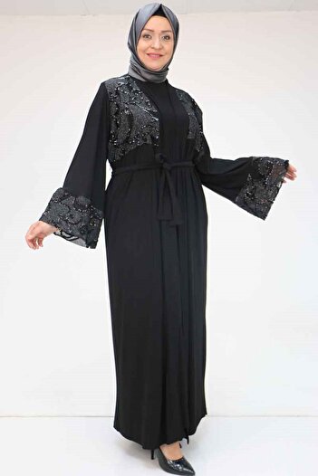 Eslina 57203 Large Size Sandy-Paillette Sequin Vest-Dress - Black