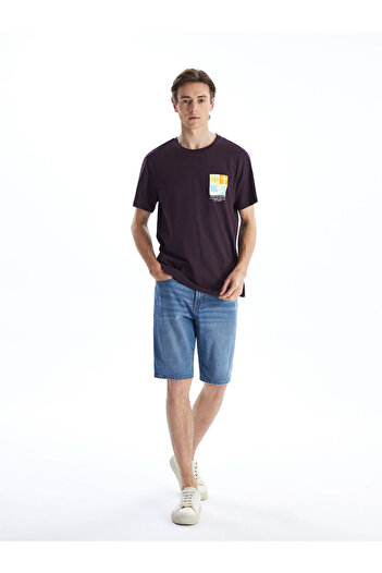 LC Waikiki Ανδρικό μπλουζάκι LCW Crew με κοντό μανίκι με εμπριμέ χτενισμένο βαμβάκι