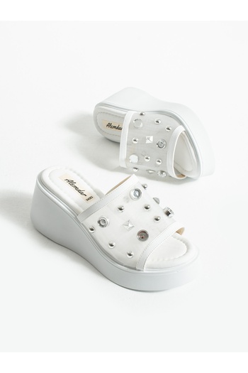 ALEMDAR AYAKKABI Loop White Mesh Women's Slippers