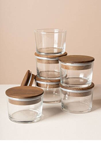 Fhilli Vetro - 6-Piece Wooden Vacuum Lid Glass Storage Container 220 Cc