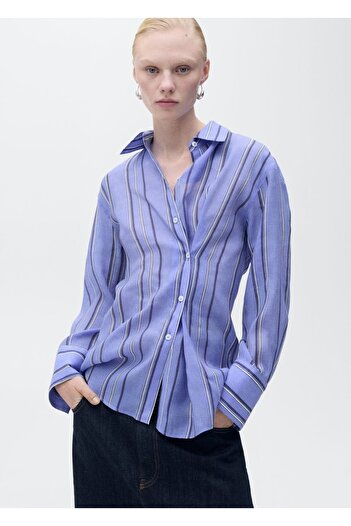 MANGO Woman Multi-Position Closure Striped Shirt