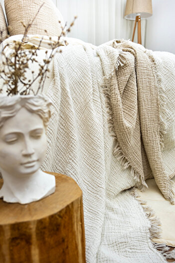 YASEMİNİNEVİ Mink Muslin Bedspread Pike (200X230Cm)