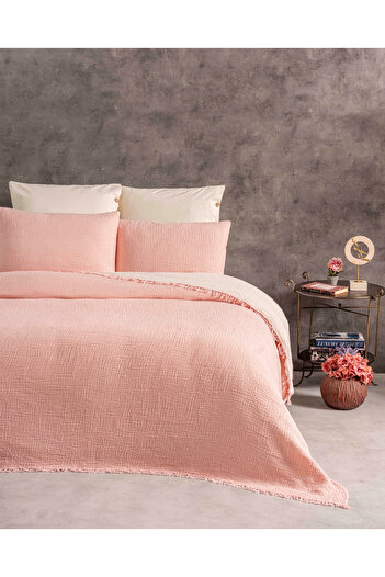 YASEMİNİNEVİ 200X230Cm Pudra Mülseğin Bedspread