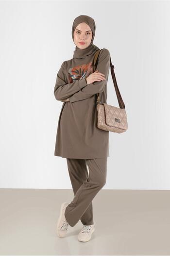 Alvina Patterned Degaje Collar and Sequined Double Pants Set - 42369