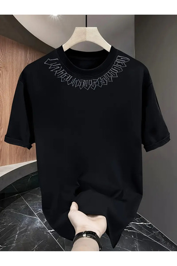 PENTHİLUS Casual Cotton T-Shirt - Short Sleeve, Geometric Print