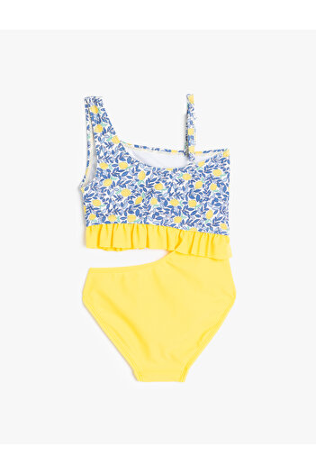 Koton Asymmetric Neck Ruffle Detailed Window Detailed Swimsuit